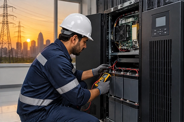 Certified technician performing UPS maintenance for a business in Lahore, Pakistan